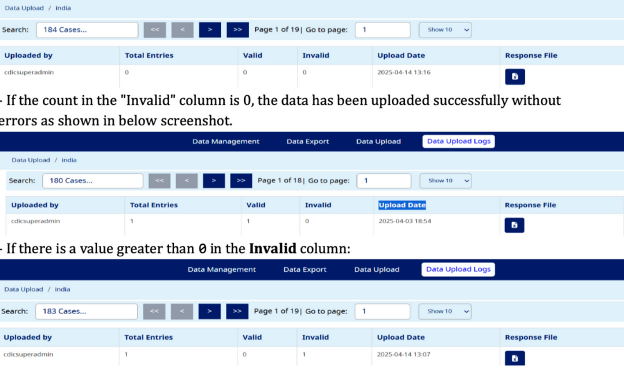 Data Upload Logs screenshot