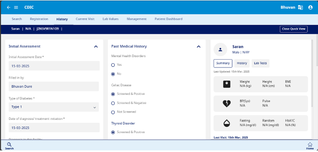 Fig 7 - History section with Initial Assessment and Past Medical History