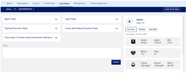 Fig 9 - Lab Values section