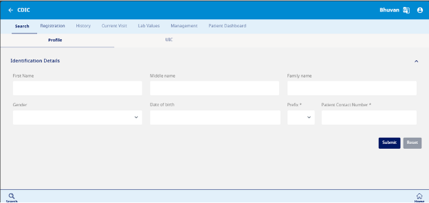 Fig 5 - Search section with Identification Details