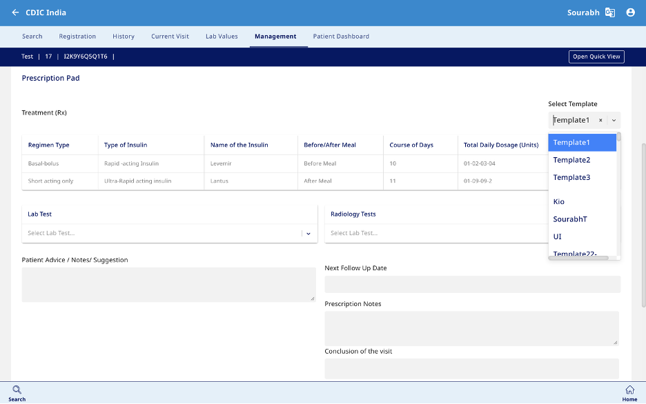 Prescription Pad interface