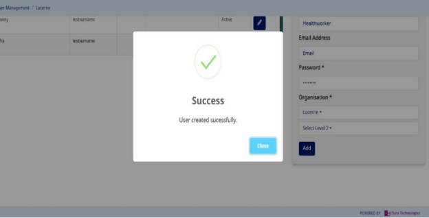 User created successfully message screenshot