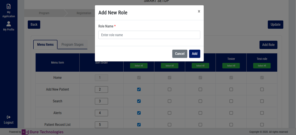 Assign program stages to role screenshot