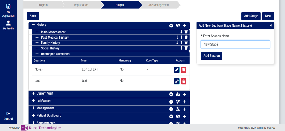 Add Section within a Stage screenshot